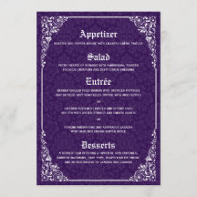 Paars gothic Victoriaans Damask Wedding Menu