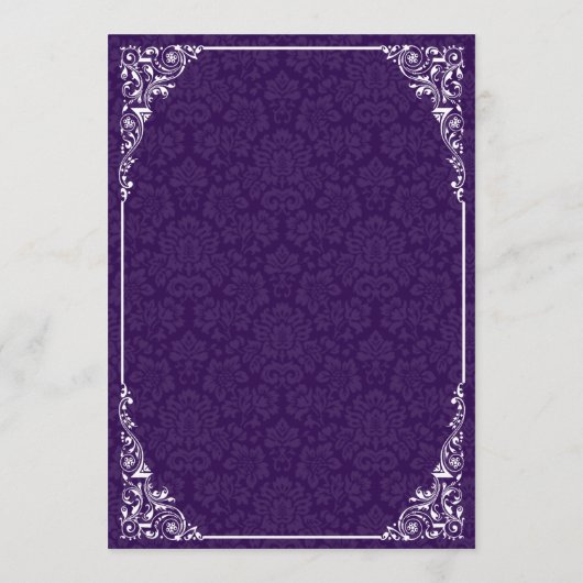 Paars gothic Victoriaans Damask Wedding Menu (Achterkant)