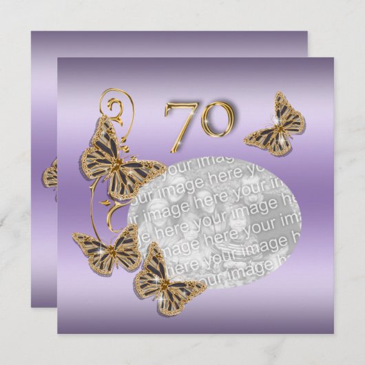 Paars goud 70e zeventigste verjaardag kaart (Voorkant / Achterkant)