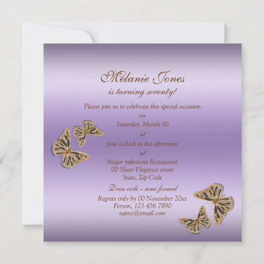 Paars goud 70e zeventigste verjaardag kaart (Achterkant)