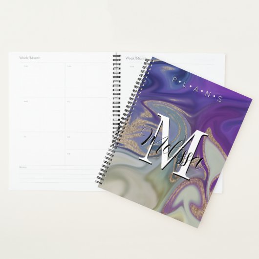 Paars Goud Abstract Monogram Planner (Display)