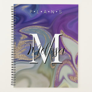 Paars Goud Abstract Monogram Planner