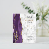 Paars goud agaat marmeren trouwuitnodiging met bud (Staand voorkant)