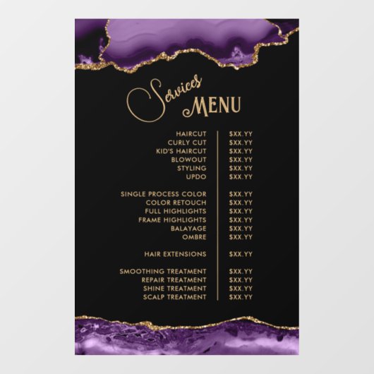 Paars Goud Agate Diensten Menu Raamsticker (Vel)