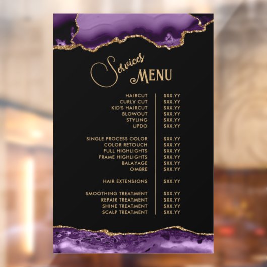 Paars Goud Agate Diensten Menu Raamsticker (Vel 2)