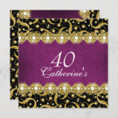 Paars goud "alle leeftijden" elegante feestje kaart (Voorkant / Achterkant)