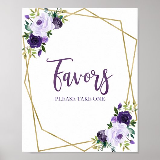 Paars Goud  Aquarel Bloemen Favorieten Bordje Poster (Voorkant)