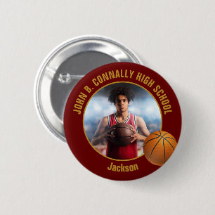 Paars Goud Basketbalspeler Foto Middelbare School Ronde Button 5,7 Cm