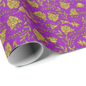 Paars & Goud Bloemig Inpakpapier (Rol Hoek)