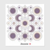 Paars & Goud Boho Zon & Maan Hemels Scrapboek Sticker (Vel)