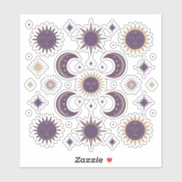 Paars & Goud Boho Zon & Maan Hemels Scrapboek Sticker