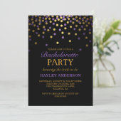 Paars & Goud Confetti Bachelorette Uitnodiging (Staand voorkant)