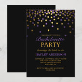 Paars & Goud Confetti Bachelorette Uitnodiging (Voorkant / Achterkant)