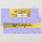 Paars & Goud Confetti Stippen Glam Cadeaubon (Voorkant / Achterkant)