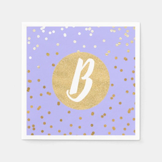 Paars & Goud Confetti Stippen Modern Monogram Fees Servetten (Voorkant)