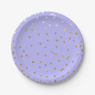 Paars & Goud Confetti Stippen Moderne Bruidsdouche Papieren Bordje