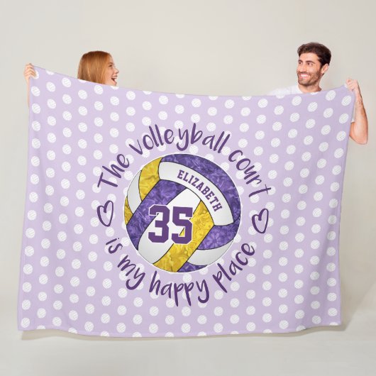 paars goud De volleybalrechtbank is mijn gelukkige Fleece Deken (In situ)
