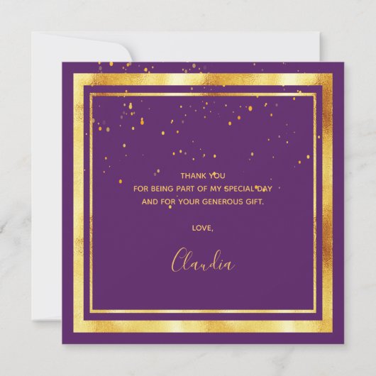Paars goud elegant dank je wel  bedankkaart (Achterkant)