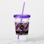 Paars, goud en blauw Tartan Acryl Drinkbeker (Achterkant)
