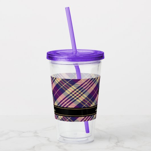 Paars, goud en blauw Tartan Acryl Drinkbeker (Links)