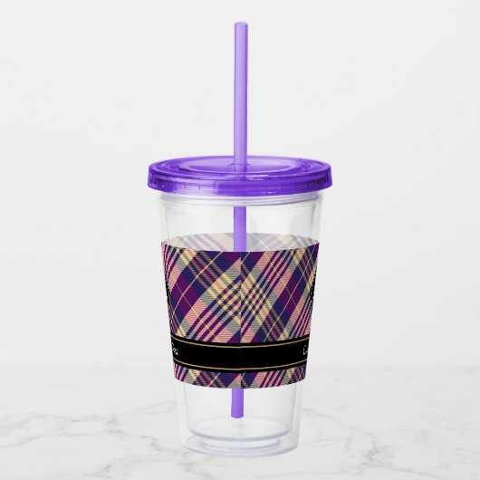 Paars, goud en blauw Tartan Acryl Drinkbeker (Rechts)