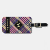 Paars, goud en blauw Tartan Bagagelabel (Voorkant horizontaal)