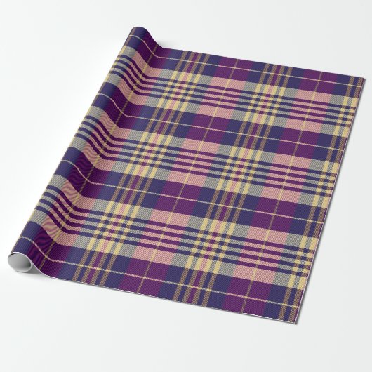 Paars, goud en blauw Tartan Cadeaupapier (Uitgerold)