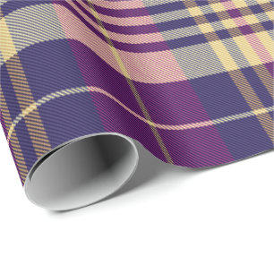 Paars, goud en blauw Tartan Cadeaupapier