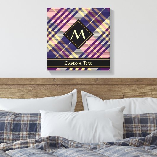 Paars, goud en blauw Tartan Canvas Afdruk (Insitu (Slaapkamer))