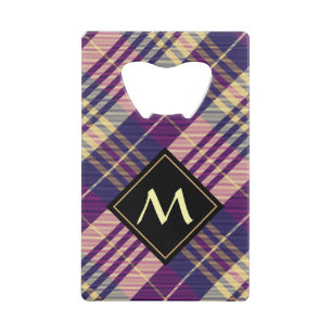 Paars, goud en blauw Tartan Creditkaart Flessenopener