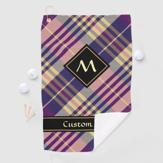 Paars, goud en blauw Tartan Golfhanddoek (Insitu)