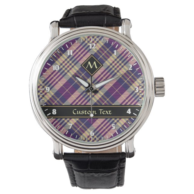 Paars, goud en blauw Tartan Horloge (Voorkant)