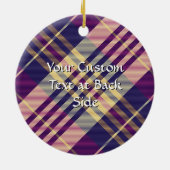 Paars, goud en blauw Tartan Keramisch Ornament (Achterkant)