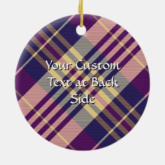 Paars, goud en blauw Tartan Keramisch Ornament (Achterkant)