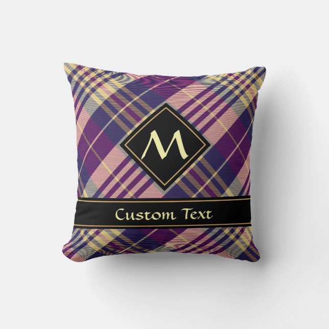 Paars, Goud en Blauw Tartan Kussen (Voorkant)