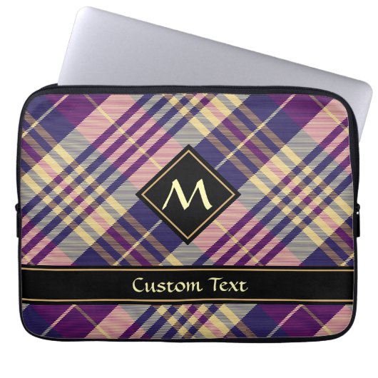 Paars, goud en blauw Tartan Laptop Sleeve (Voorkant)