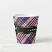 Paars, goud en blauw Tartan Latte Mok (Voorkant)