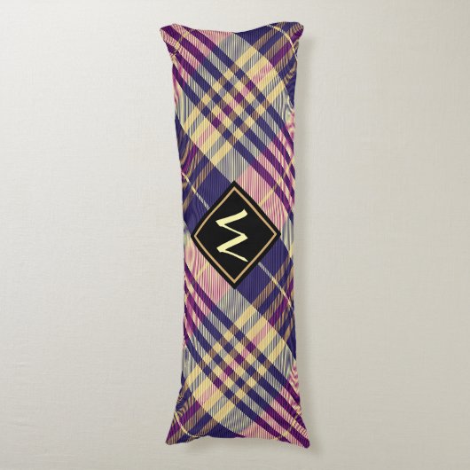 Paars, goud en blauw Tartan Lichaamskussen (Voorkant Verticaal)