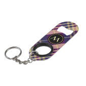 Paars, goud en blauw Tartan Mini Flessenopener (Voorkant Gekanteld)