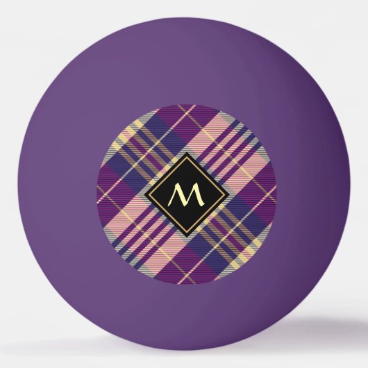 Paars, goud en blauw Tartan Pingpongbal (Voorkant)