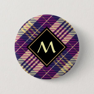 Paars, goud en blauw tartan ronde button 5,7 cm