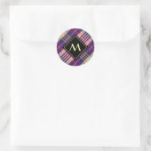 Paars, goud en blauw Tartan Ronde Sticker (Tas)