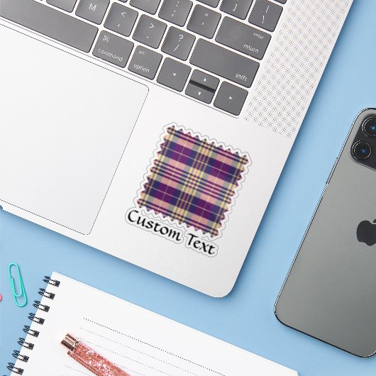 Paars, goud en blauw Tartan Sticker (Laptop met iPhone)