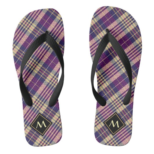 Paars, goud en blauw Tartan Teenslippers (Voetbed)