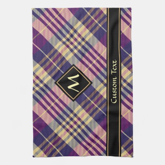 Paars, goud en blauw Tartan Theedoek (Verticaal)