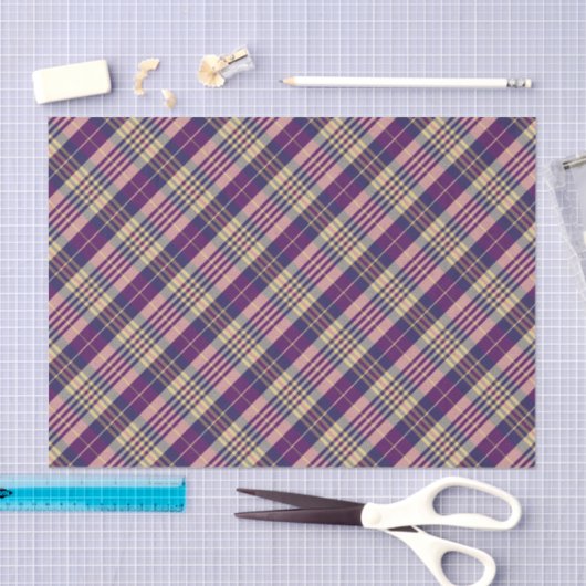 Paars, goud en blauw Tartan Tissuepapier (Craft)