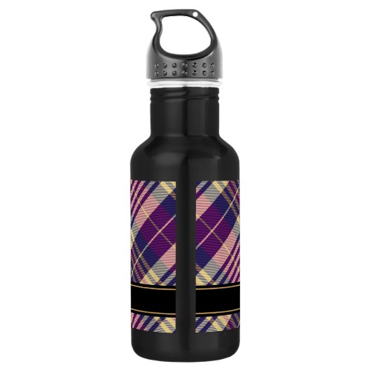 Paars, goud en blauw Tartan Waterfles (Achterkant)