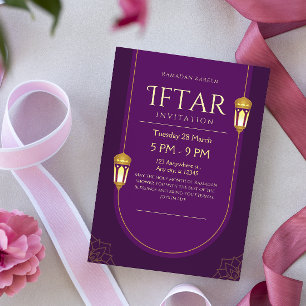 Paars Goud en Crème Ramadan Kareem Iftar Kaart