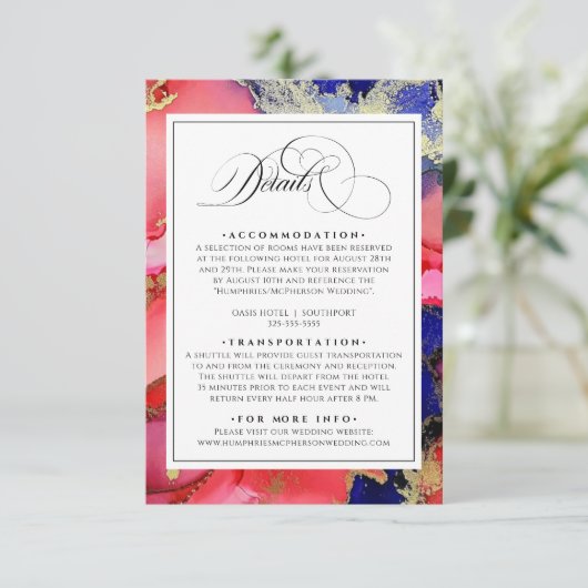 Paars goud en rood huwelijk informatiekaartje (Staand voorkant)