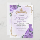 Paars goud en witte Floral Tiara Quinceañera Kaart (Voorkant)